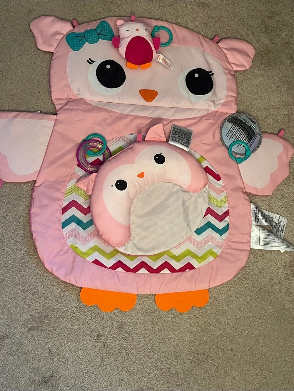 Pink Owl Play Mat & Tummy Time Pillow – Baby Learning Toy
